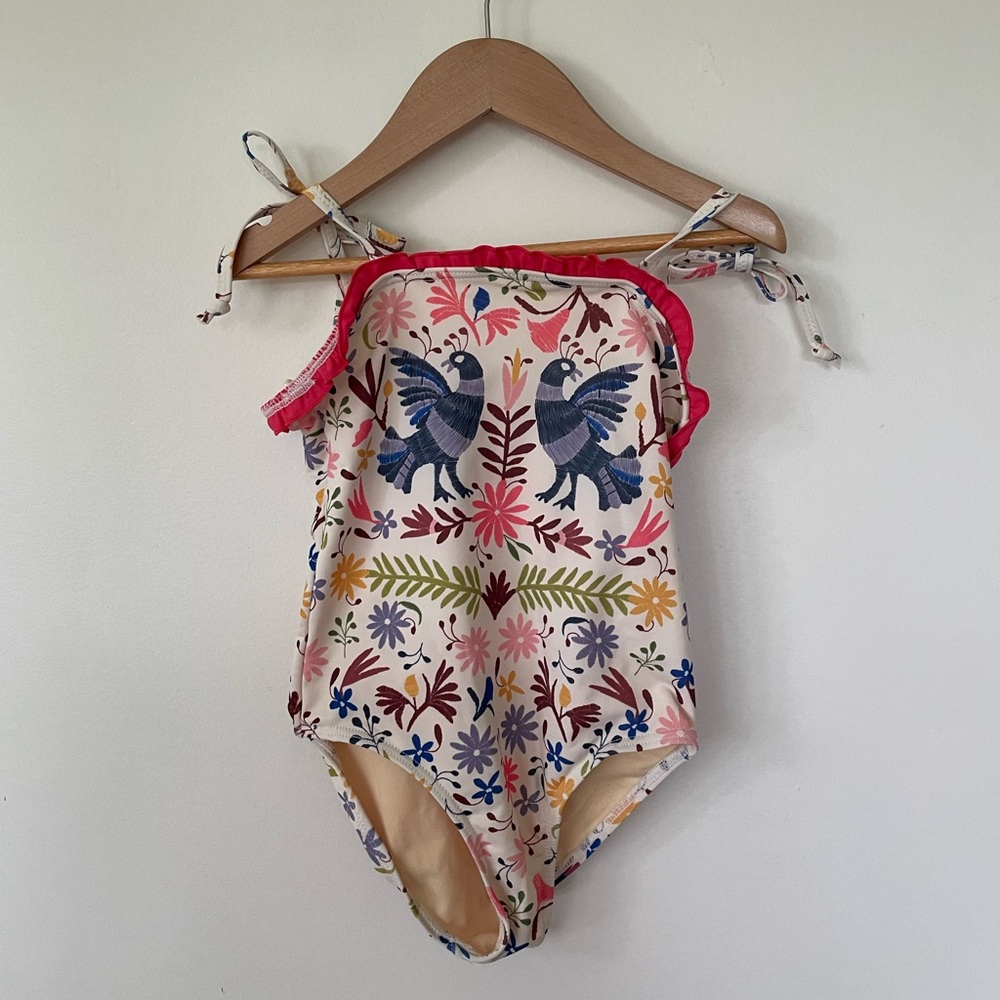 Pink Chicken Peacock One-Piece Swimsuit with Pink Trim